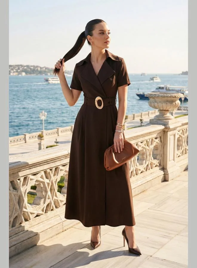 ليلا Lela Regular Fit Wrap Collar Buckle Belt Detail Dress Women's Dress 6922332